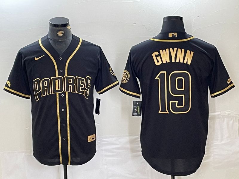 Men San Diego Padres 19 Gwynn Black gold Fashion Edition Nike 2024 MLB Jersey style 1